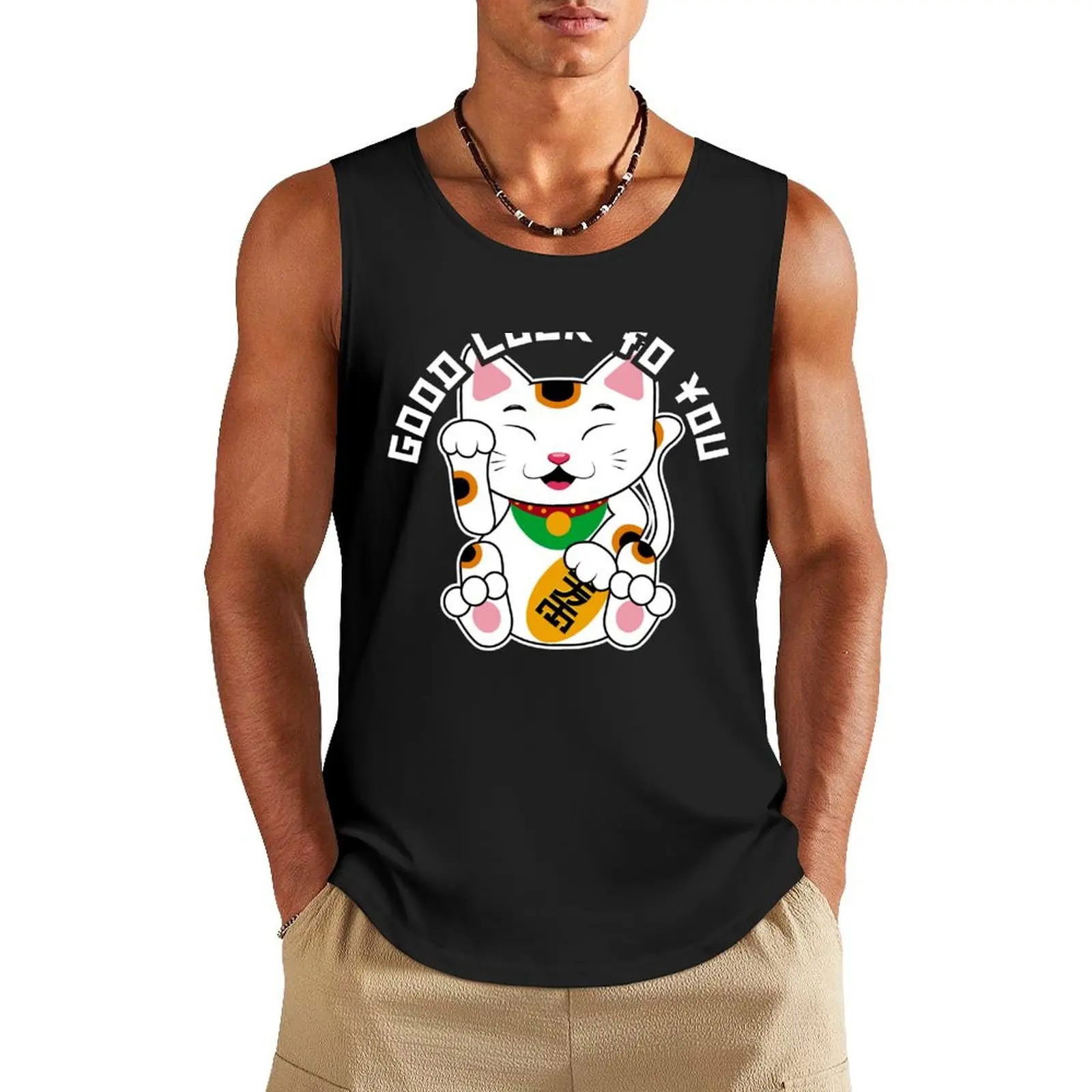 

Good Luck Kitty Tank Top Working vest t shirts singlet for men