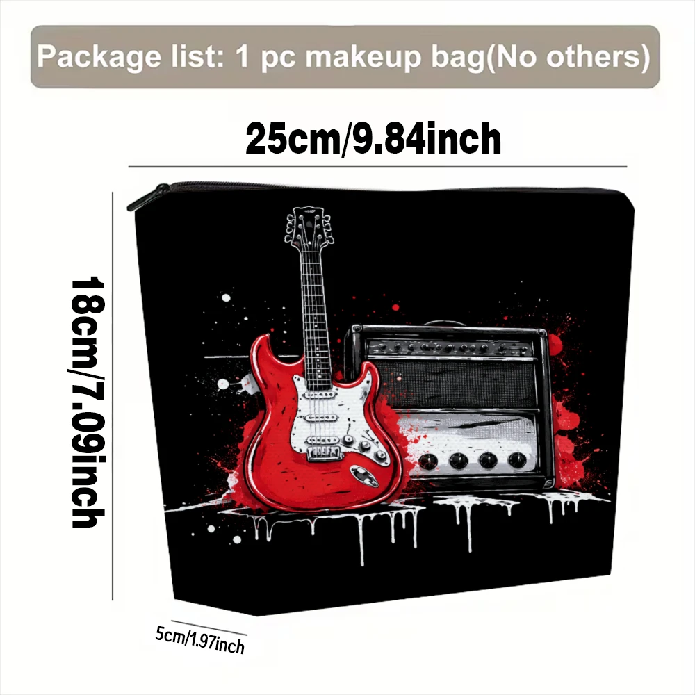 Red Guitar And Amplifier Art Makeup Bags for Girls Cosmetic Pouch Toiletry Bag Pencil Case Travel Storage