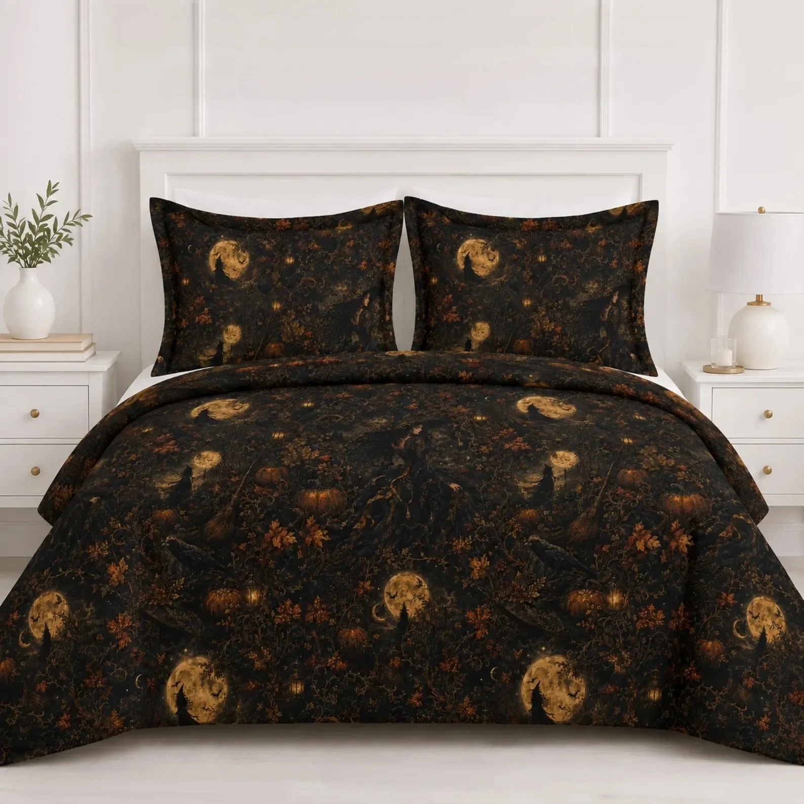 Scary Halloween Castles Duvet Cover Set,UK Single Double Queen US Twin Full King Size Blue Bed Linen Set