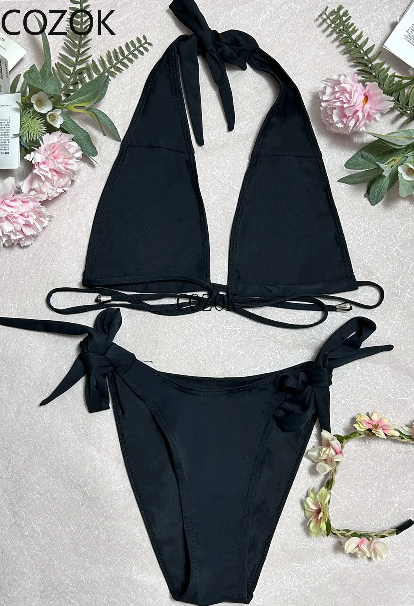 Women New Light-transmitting and Impermeable Meat Beach Bath Sunbathing Beauty Tan Without Sun Marks Breathable Strap Bikini Set