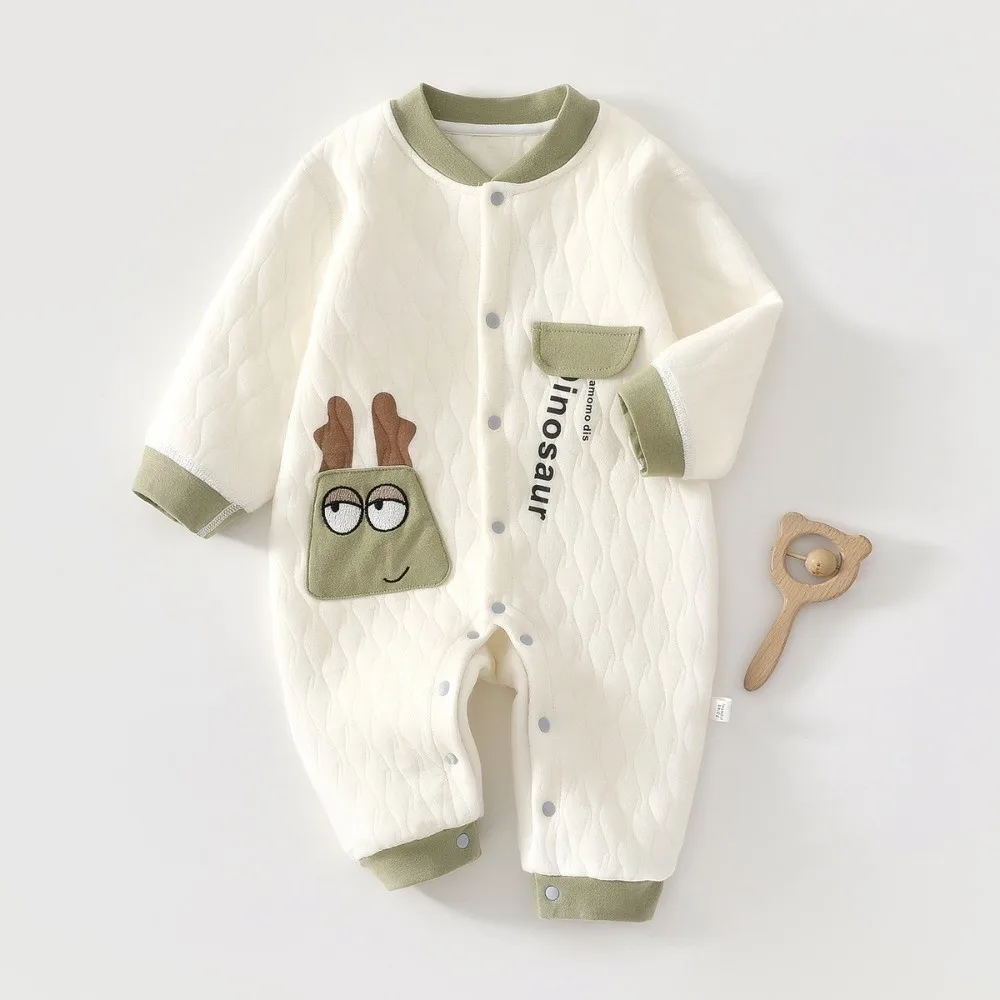 

New Three-layer Baby Jumpsuit Cotton Cute Cartoon Warm Clothes Thickned Crawling Clothes Spring Autumn