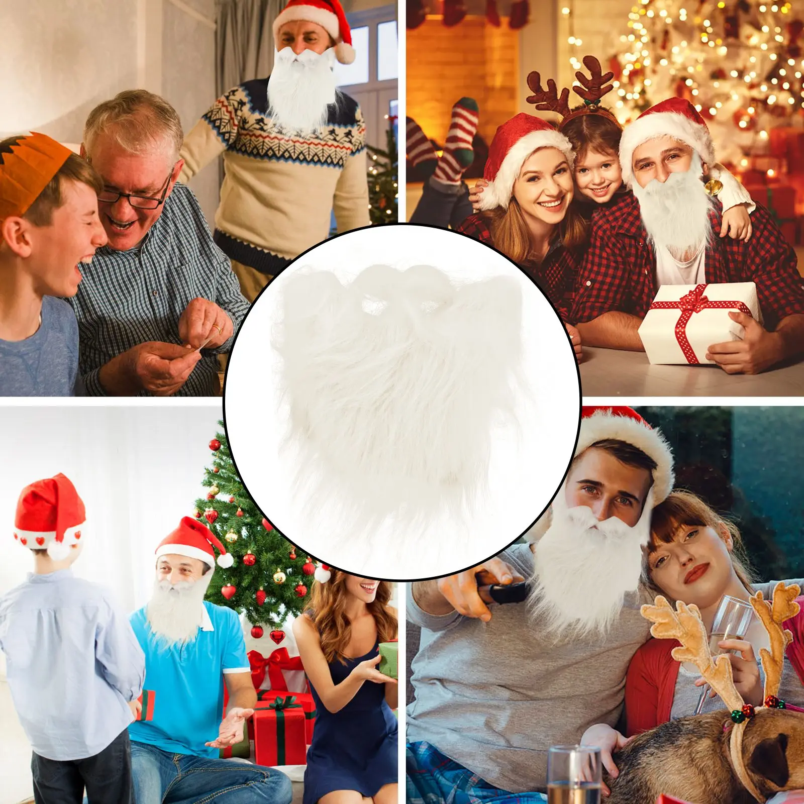 

2Pcs Artificial Beard Santa Mustaches Christmas Props Facial Hair Fake White Accessories Heat Resistant Reusable Elastic Design