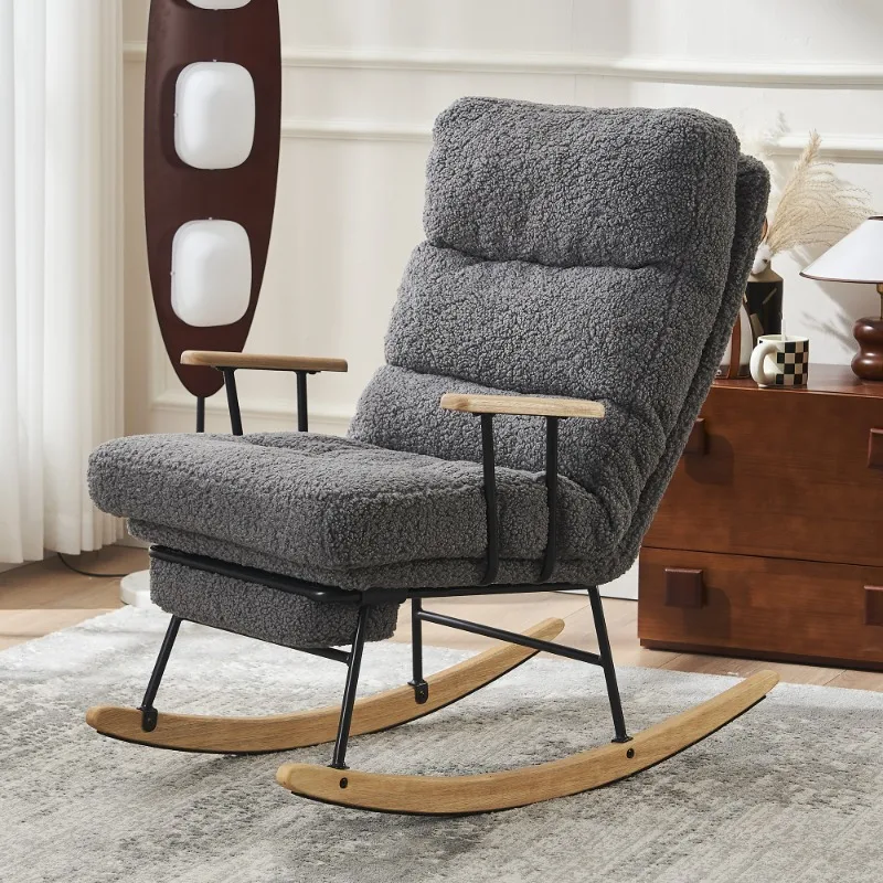 Modern Teddy Gliding Rocking Chair High Back Retractable Footrest Adjustable Back Angle Nursery Living Room Bedroom Furniture