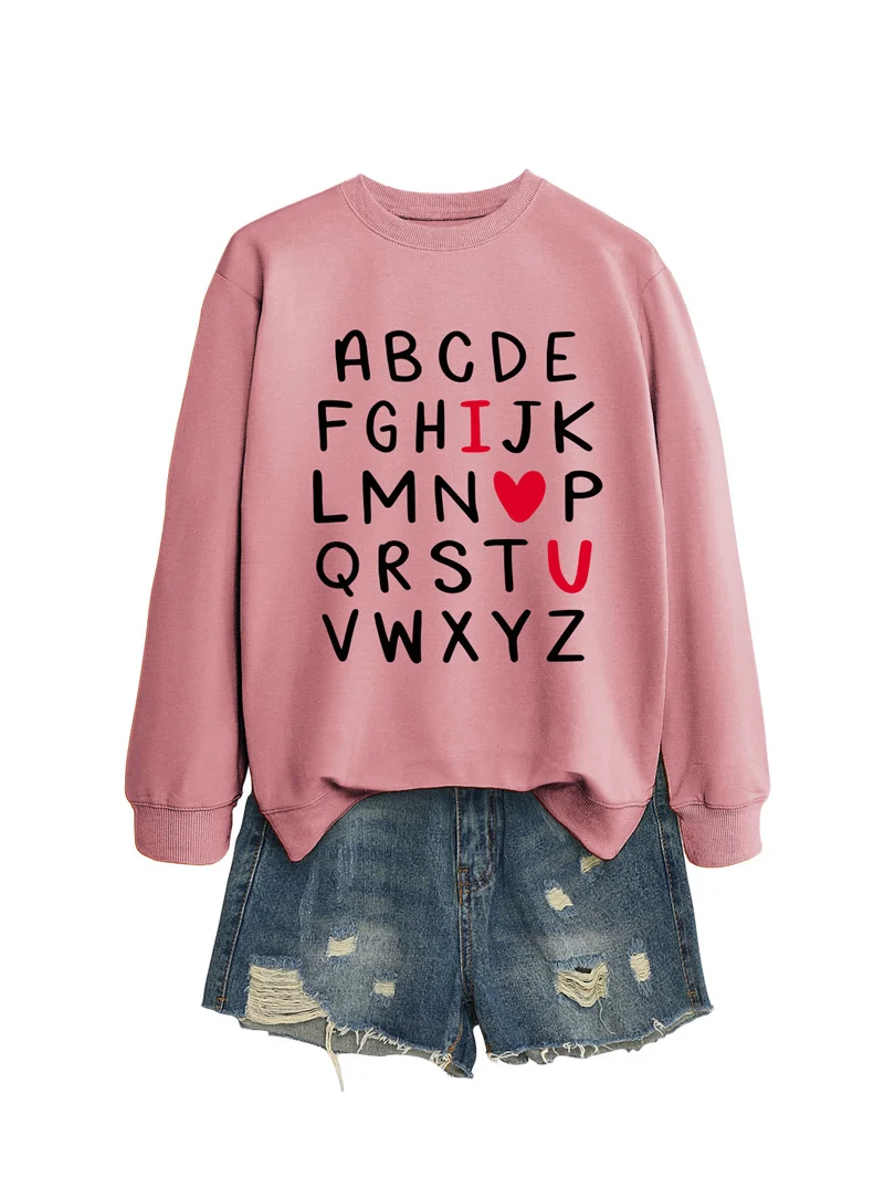 Autumn and winter fashion cotton women's abcde fghijk lmnop printed personality all foreign trade round neck long sleeve letter