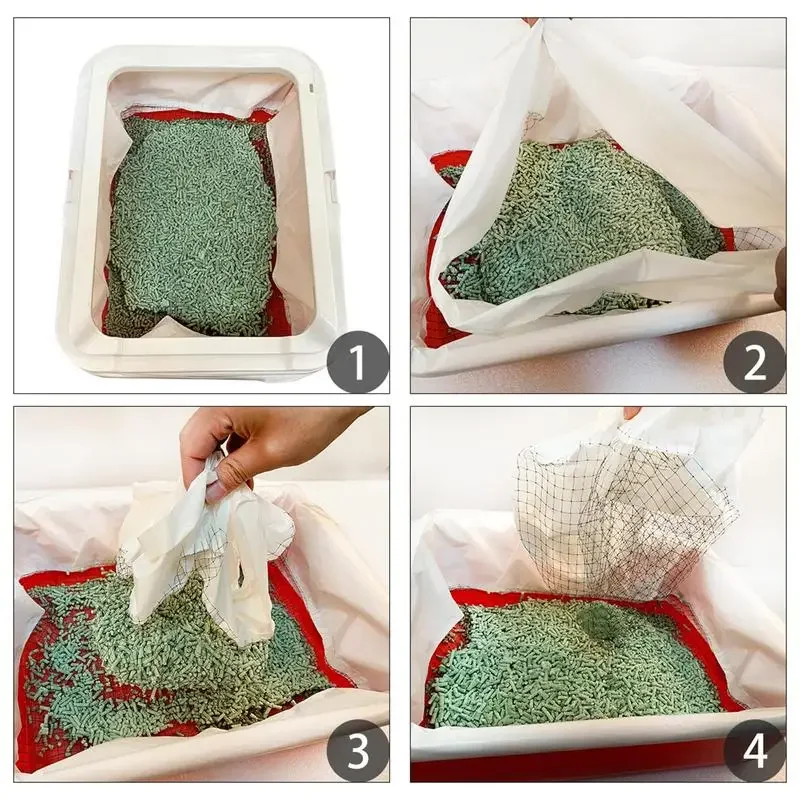 Cat Litter Bags Liners 10Pcs Drawstring Sifting Cat Bags with Filter Net Reusable Litter Box Liners Thick Cat Litter Bags