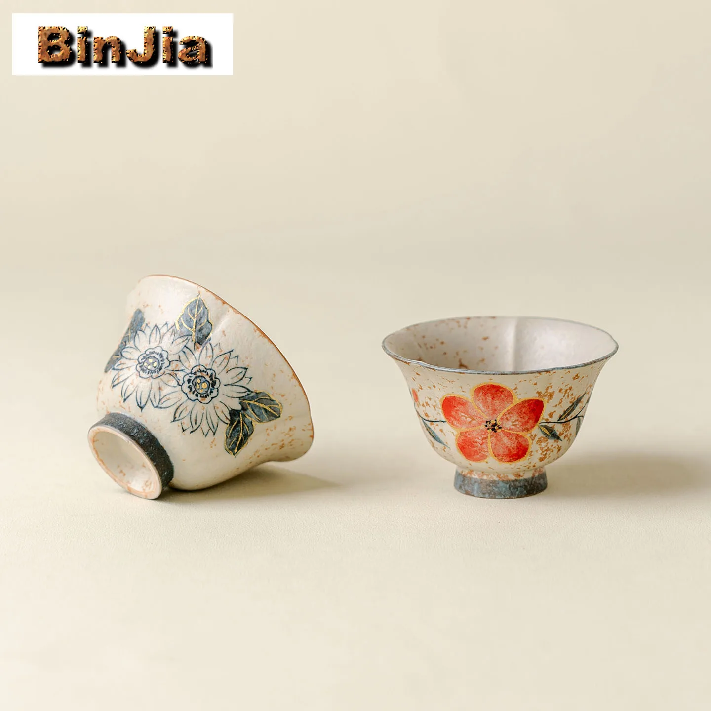 2pc/set Caramel Hand-painted Gold Drawing Teacup Luxury Tea Bowl Cute Cup Tea-tasting Personal Cup Chazhan Master Cups Teaset
