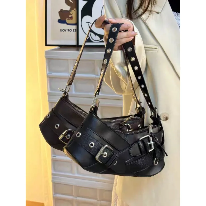 

2024 New Punk PU Shoulder Bag High Fashion Retro Hot Girl Underarm Motorcycle Large Capacity Fashion Shoulder Bag Girls Gift