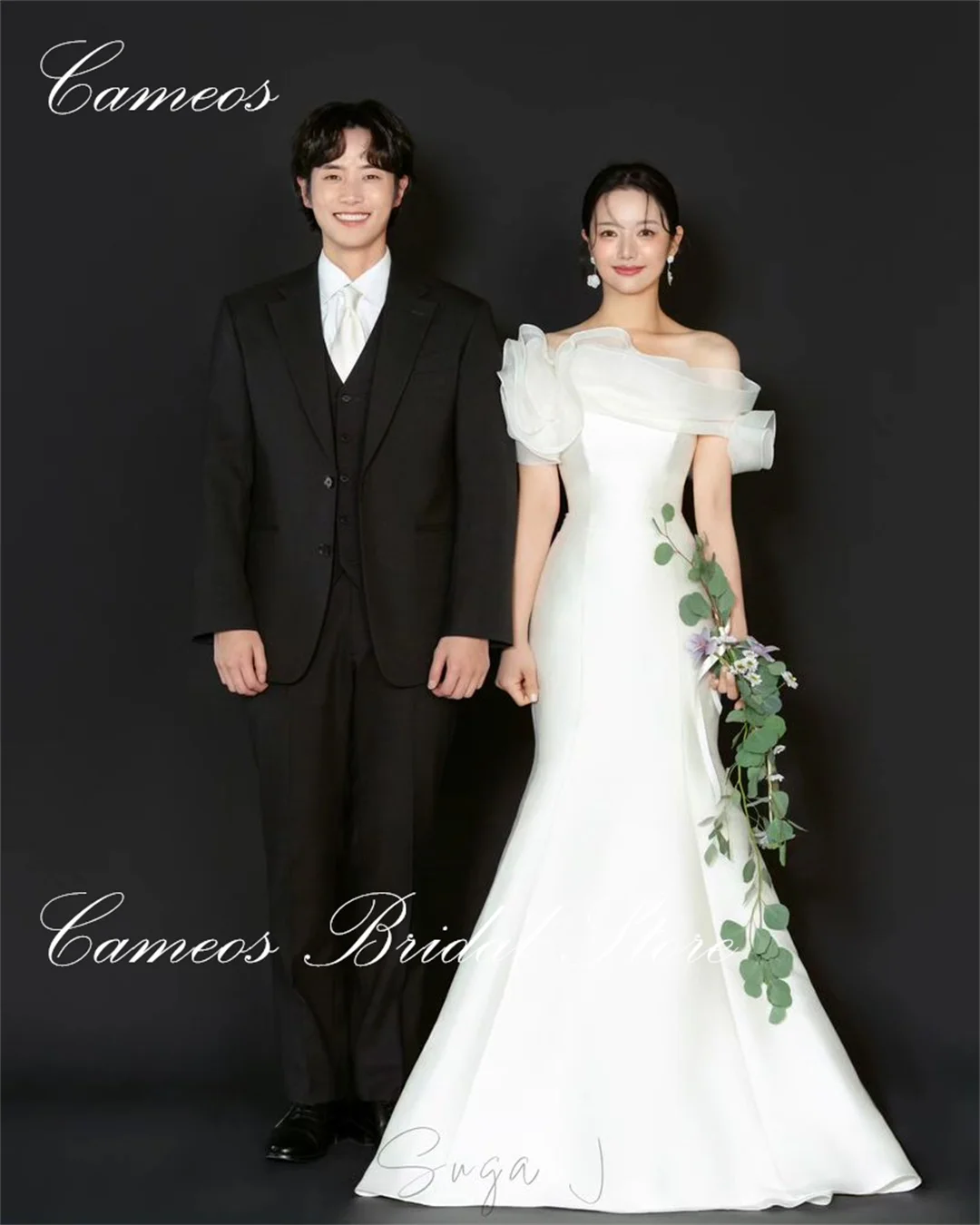 

SONDR Korea One-Shoulder Wedding Dress Custom Made Formal Bride Dress Ivory 웨딩드레스 Mermaid Sleeveless Satin Wedding Gown Bridal