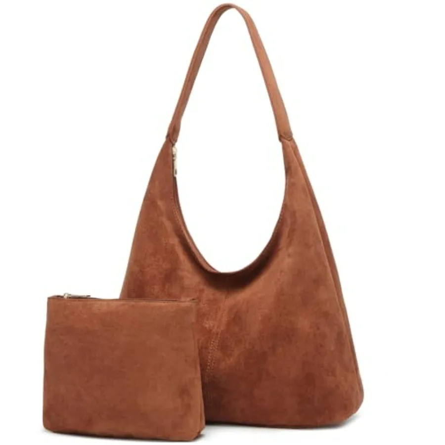 

Slouchy Suede Hobo bag for Women Casual Shoulder Bag Soft Cresent Tote Purse Handbag Work Travel