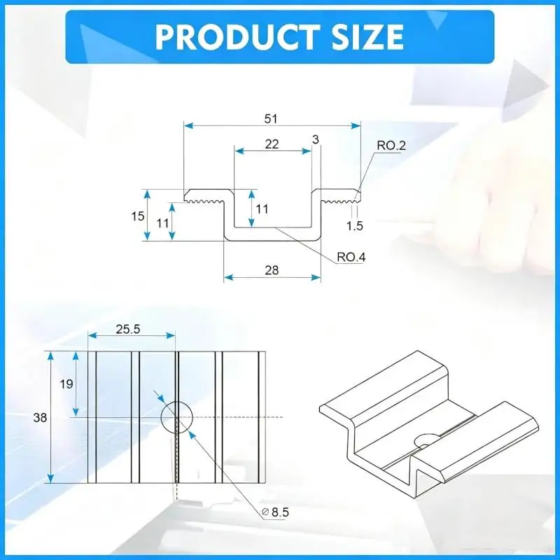 1/12 Pcs Solar Panel Mid Clamps,Solar Panel Bracket Aluminium Mounting Accessory