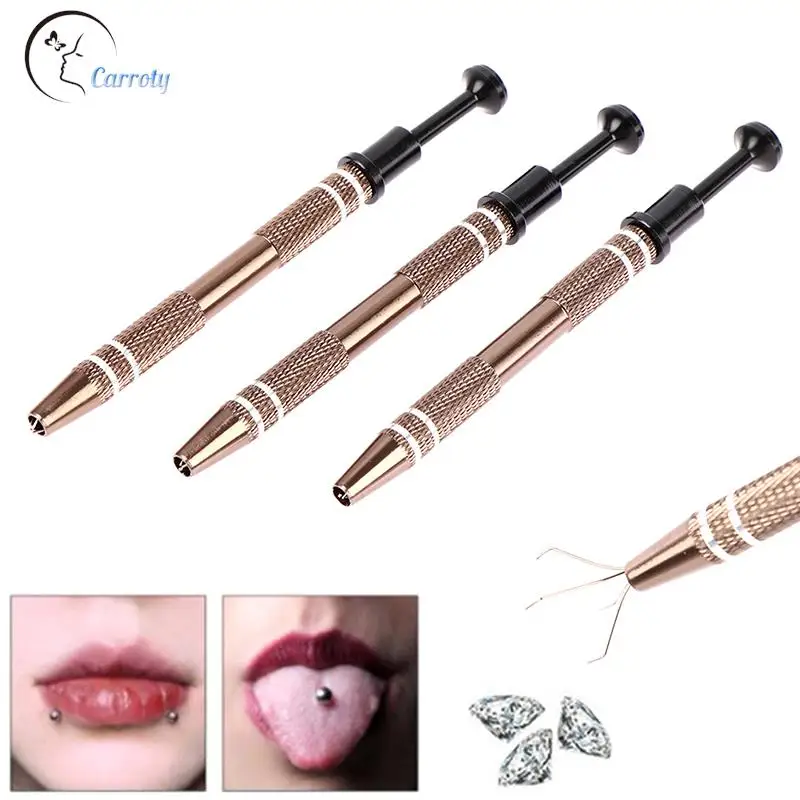 Easy To Use Knurled Handle Portable Body Piercing Accessories Alloy 4 Prongs Bead Holder Jewelry Bead Grasping Pick Up Tool