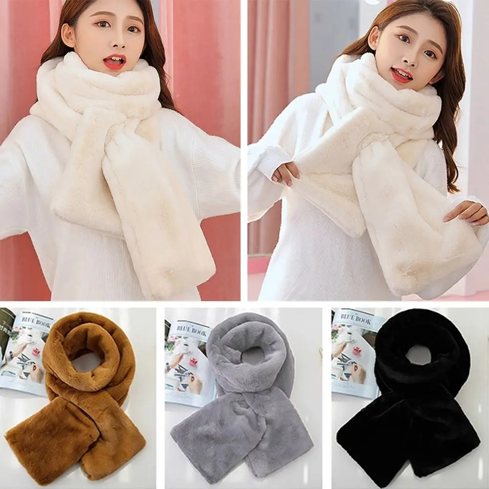 

Thicken Warm Faux Fur Winter Scarf Soft Plush Cold-proof Neck Protector Windproof Solid Color Neck Collar Warmer for Women