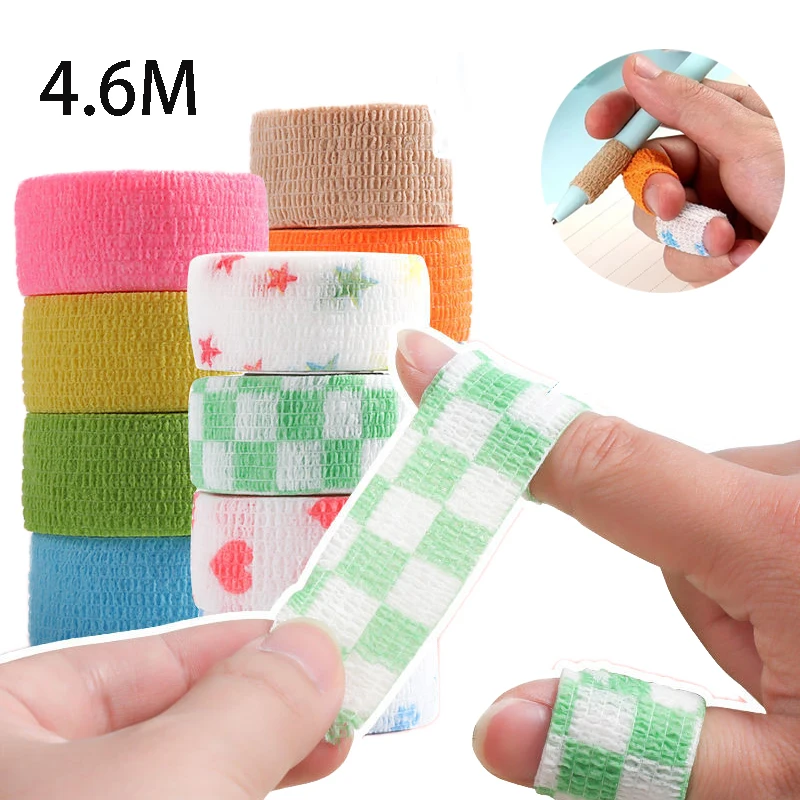 4.6m/roll Finger Protection Tape Non-woven Fabric Elastic Self Adhesive Printed Sports Tape Finger Joint Knee Protector Tape