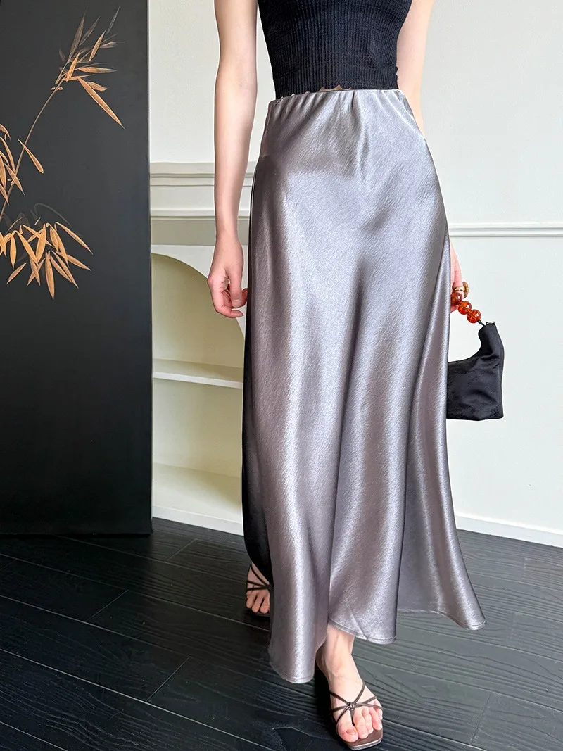 

Летняя мягкая серая полуюбка для женщин, висящая завышенная талия и утягивающая в один шаг, юбка «рыбий хвост» с запахом ягодиц, новинка 2023 года