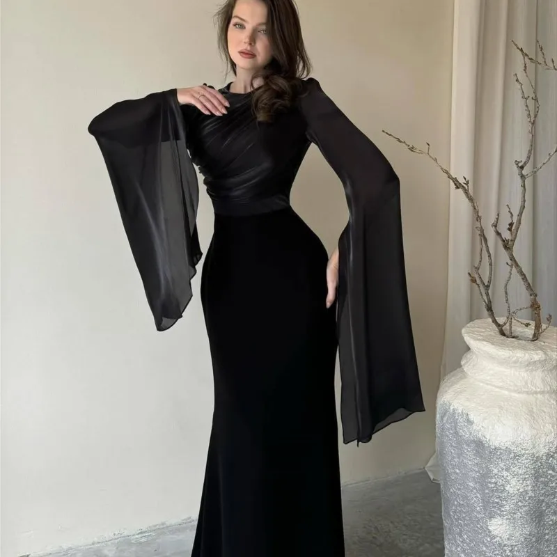 

Bat Sleeve Dress Slim Spring Autumn Round Neck Long Dress Light Luxury Sexy Dress For Women Elegant Party Dresses Ropa Mujer