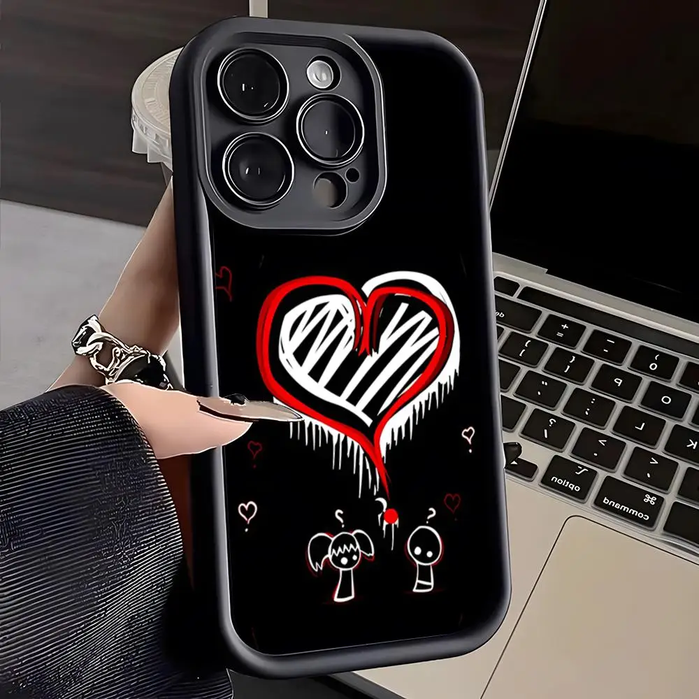 Love Black And Cute Emo Phone Case For IPhone 16 Pro Max 17 15 Pro 14 Plus 13 12 11 XR XS Max X Soft TPU Back Cover - view 3