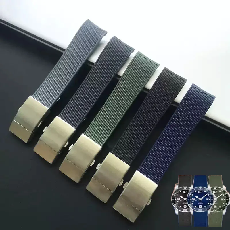 

Rubber Silicone Watchband 21mm for Longines Conquest HydroConquest L3.742 782 Folding Buckle Waterproof HighQuality Watch Strap