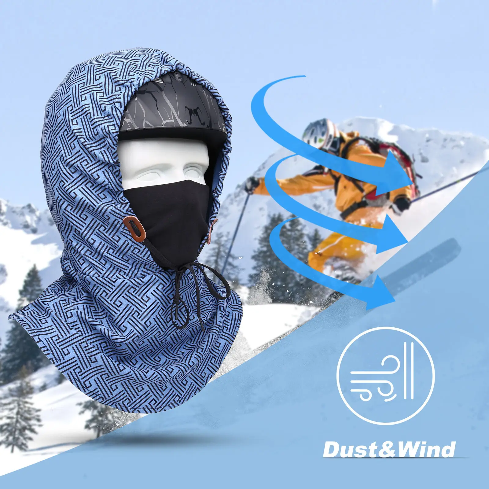 Pasamontañas a prueba de viento máscara facial de invierno máscara de esquí de lana cálida para hombres y mujeres clima frío motocicleta bicicleta ciclismo calentador de cuello