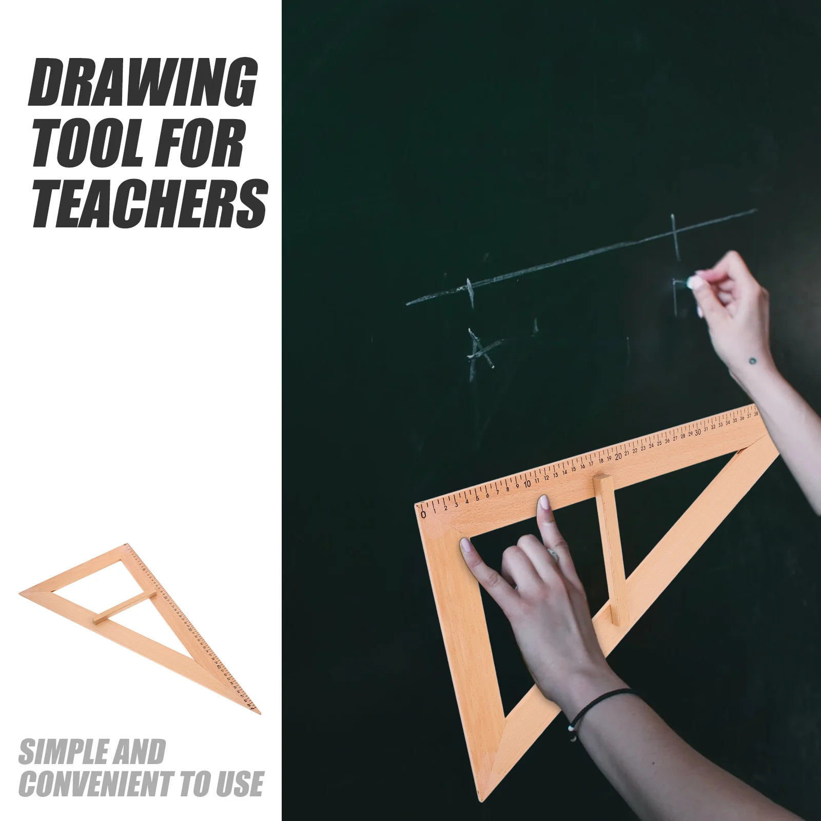 

Large Wooden Measuring Ruler Teaching Aid Classroom Supplies Handle Geometric Drawing Tool Teacher Measuring Equipment