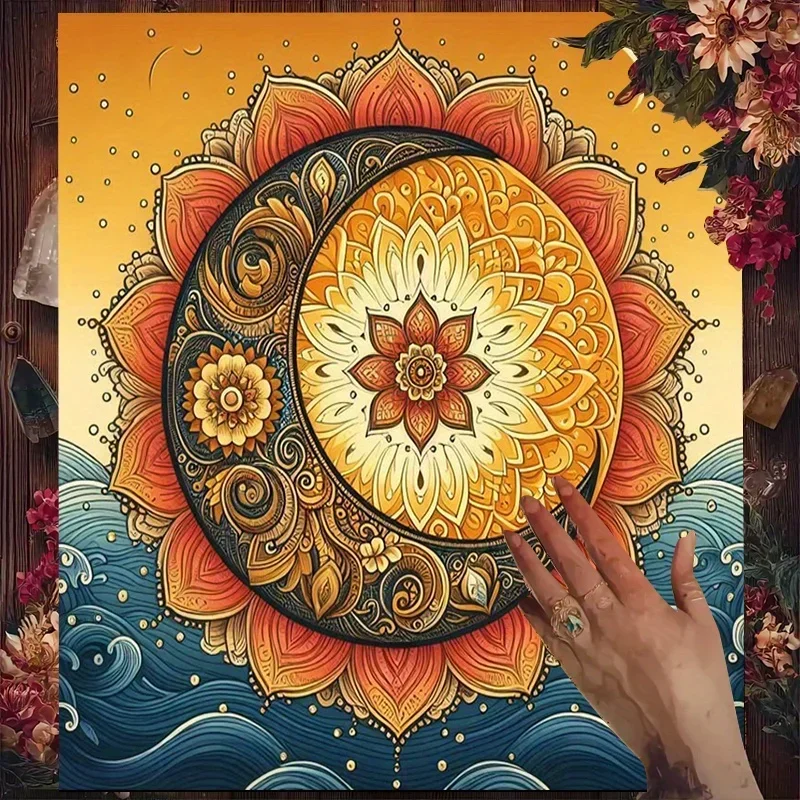Moonflower Mandala Pattern Tarot Tablecloth Stain Resistant Witchcraft Astrology Multi Functional Board Game Tablecloth