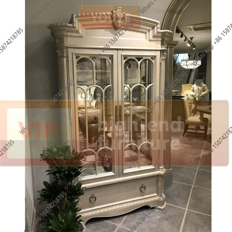 

QA American all-solid wood wine cabinet two-door display cabinet living room with glass locker double-door high and low wine cab