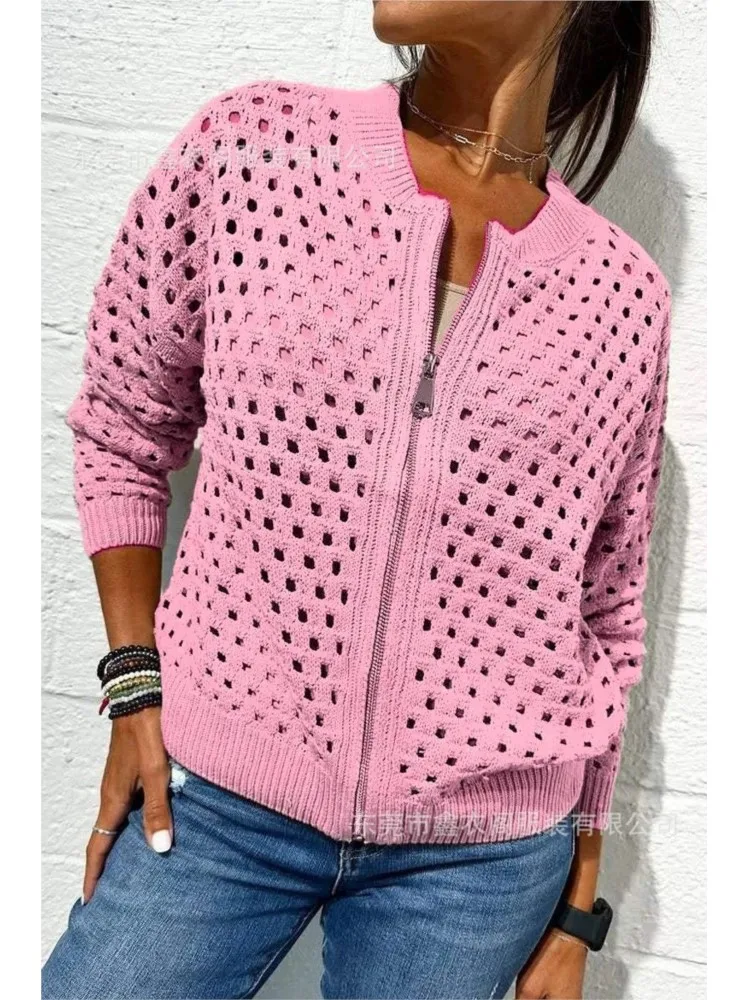 

Осень-зима, новый модный вязаный кардиган, свитер, куртка на молнии, пальто, женский кардиган с круглым вырезом и длинными рукавами, пальто