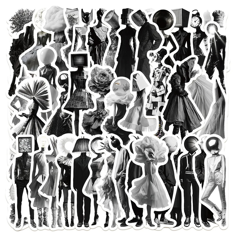 

50/100 шт. минималистичных сюрреалистических монохромных наклеек для фотографий, украшения багажа, водонепроницаемые креативные наклейки для творчества своими руками