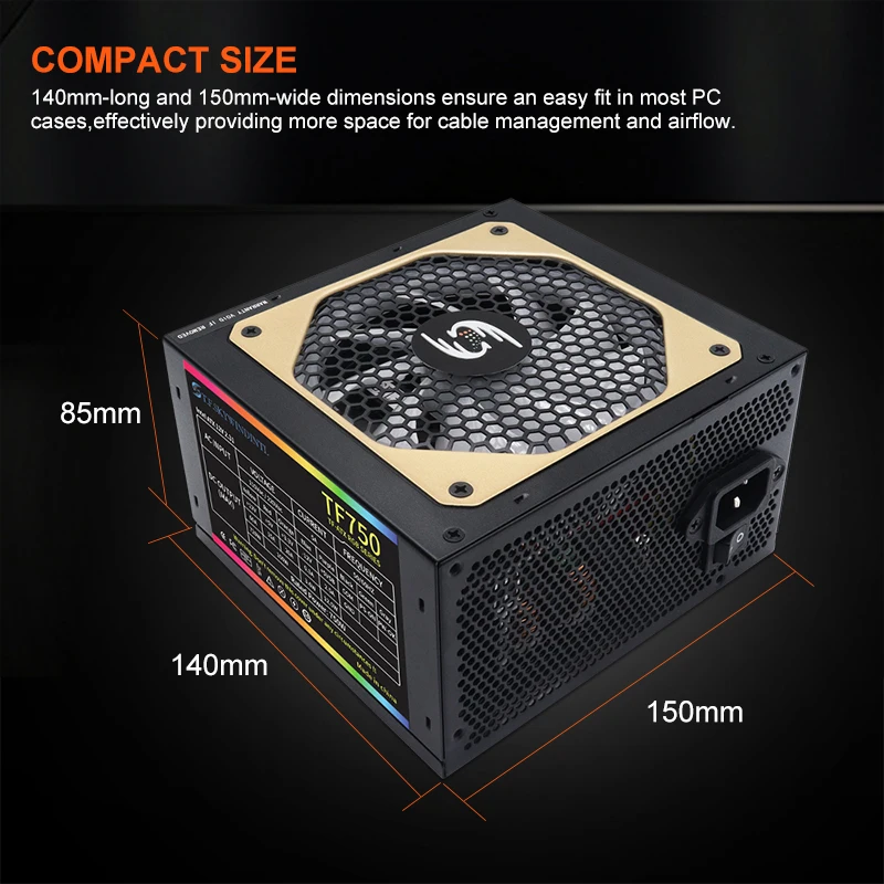 750W ATX RGB Fully Modular Gaming PSU Full Voltage 110-240V Computer Power Supplies with 20+4pin Motherboard Power For Desktop