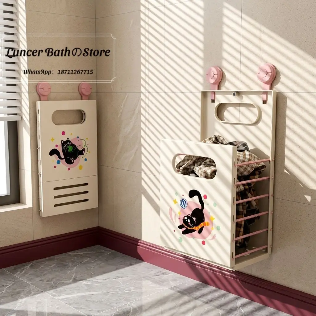 Wall Hanging Collapsible Laundry Basket Multifunctional Dirty Clothes Storage Bin Home Bathroom Laundry Room Decor