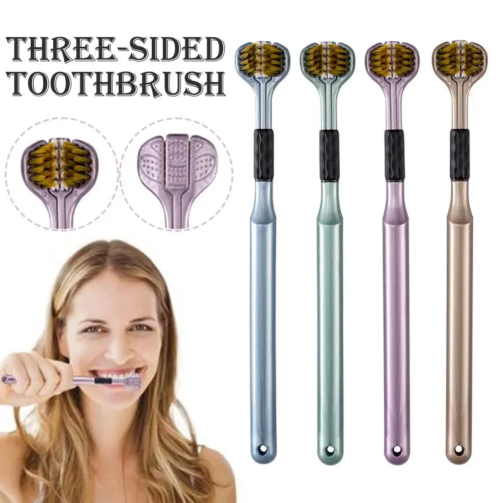 성인용 울트라 소프트 3면 칫솔 4개 - 포름알데히드 없음, 풀 헤드 청소 및 구강 건강을 위한 나일론 칫솔모