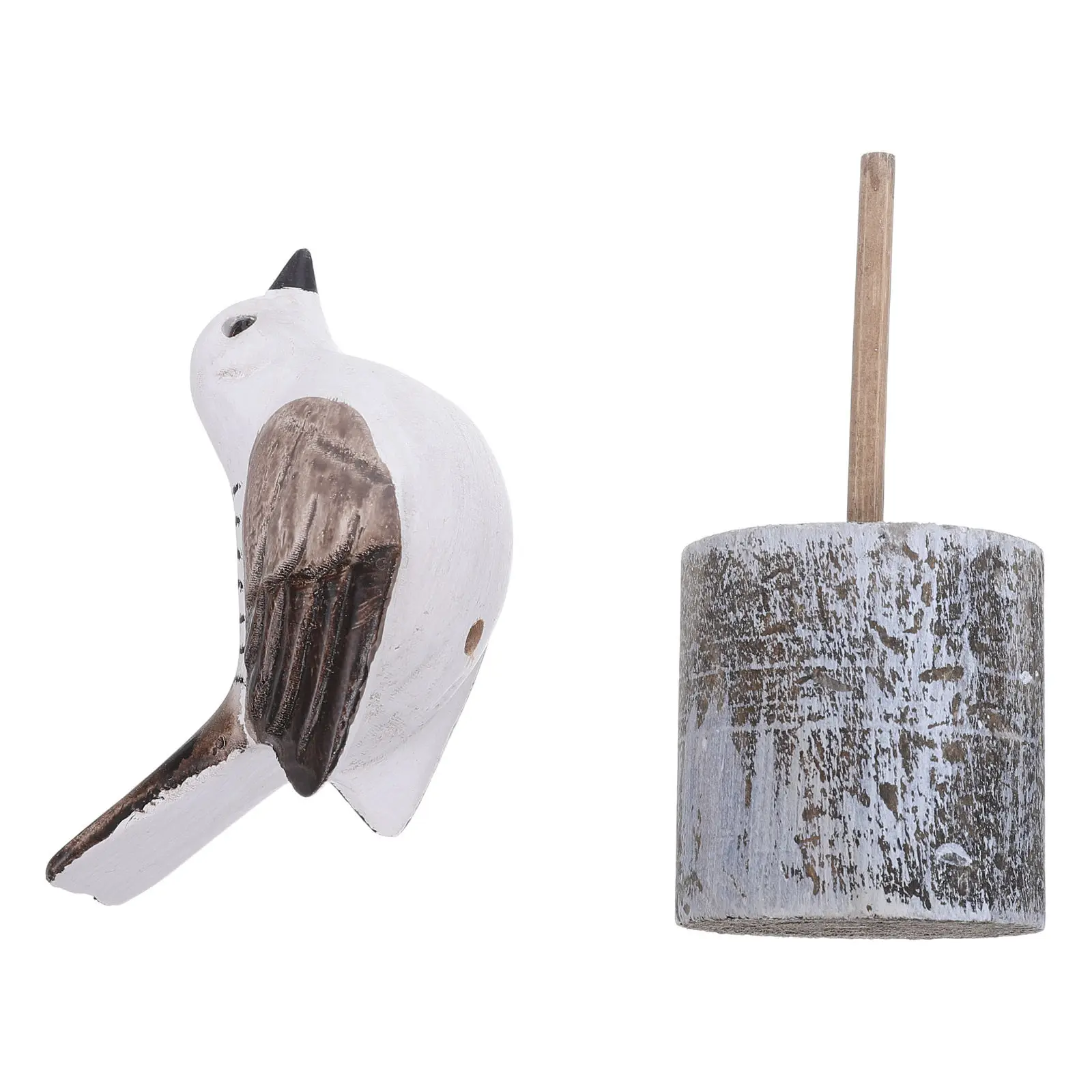 Wooden Seagull Sculpture Hand Carved Coastal Shelf Bird Statue Rustic Nautical Desk Decor for Home Beach House Tabletop Ornament