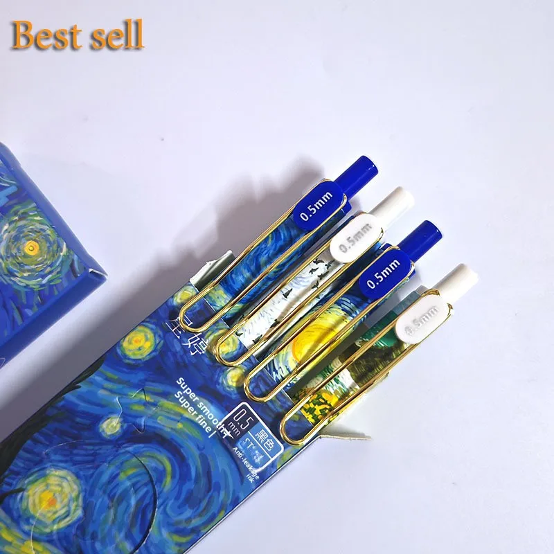 Stylo gel rétractable sur le thème de la peinture à l'huile Van Gogh, édition limitée, le plus vendu : stylo noir de 0,5 mm à séchage rapide et à écriture fluide