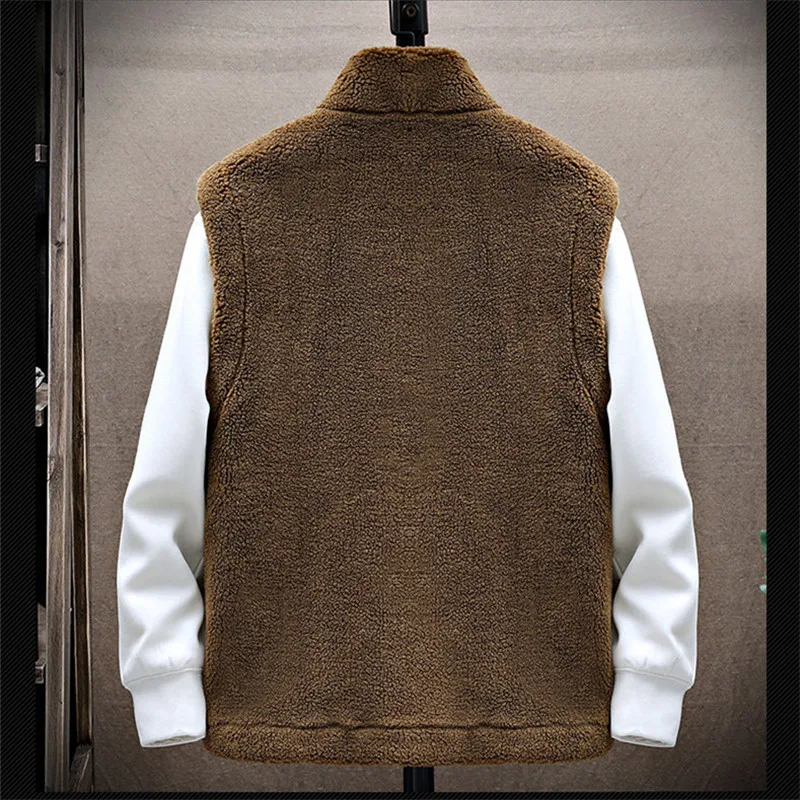 Autumn Winter Men's Korean Style Fleece Vests Fashion Warm Fur One-Piece Double-Sided Warm Sleeveless Jacket Man Solid Waistcoat