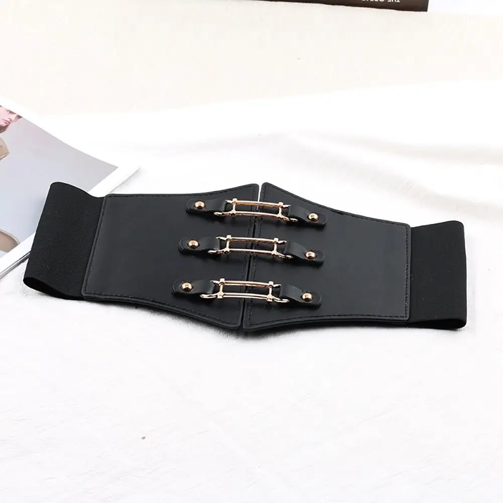 

Slimming Body Bandage Metal Buckle Rivet All-match Skirt Decorations PU Leather Cummerbund Elastic Waist Strap Wide Waistband