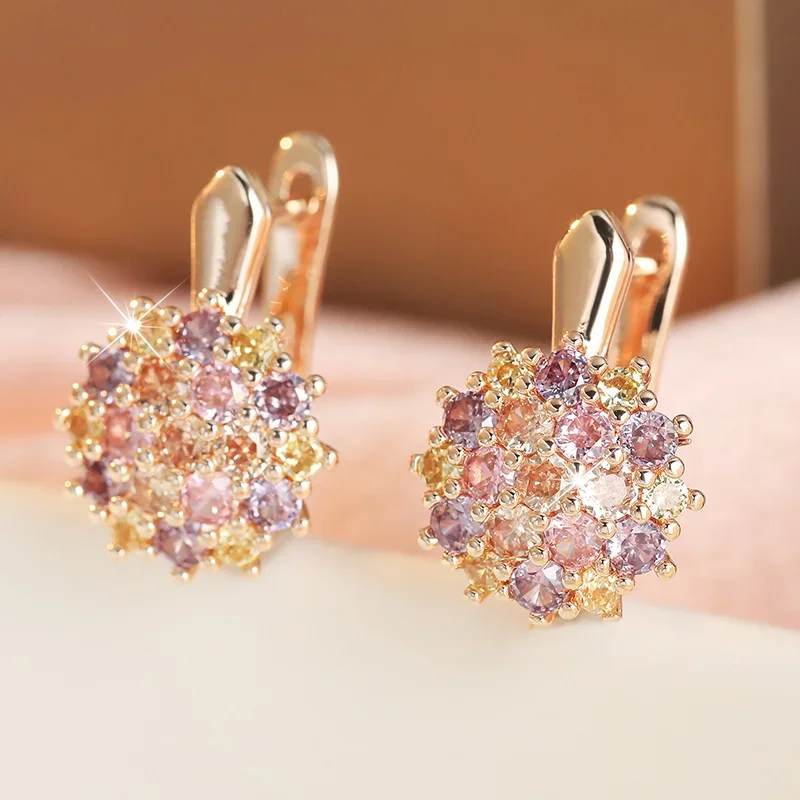 Luxury Exquisite Inlay Colorful Zircon Women's Earrings Flower Cluster Design Sparkling Charm Earrings Fashion Jewelry