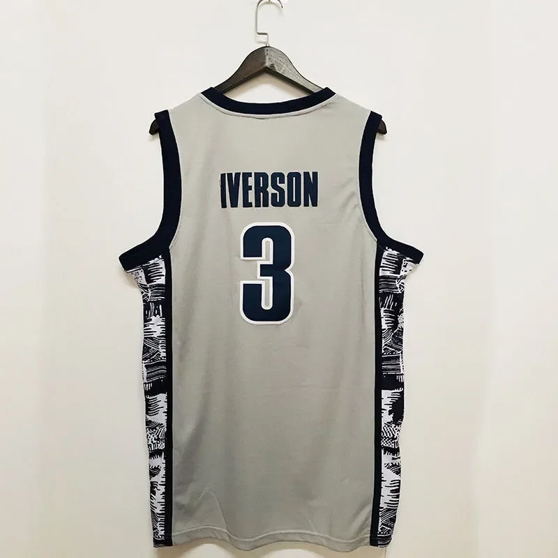 Basketball Jersey  Shirt Men 3 Iverson Georgetown Hoyas Athletic Sports Embroidery High Street Hip Hop Breathable Sportswear