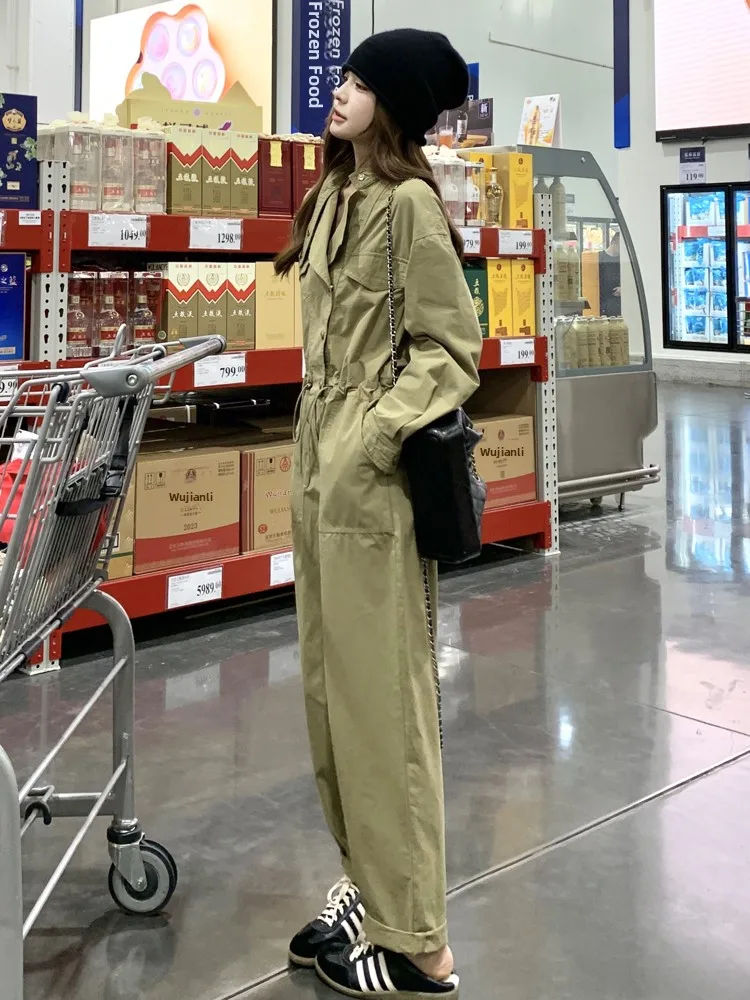 

Корейский модный женский комбинезон-спецовка в уличном стиле, цельный брючный костюм с длинными брюками из полиэстера