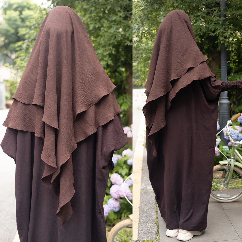 Khimar Hijab Back Two Layers Islamic Veil for Women Dubai Turkey Headscarf Muslim Scarf Shawl Prayer Clothes Ramadan (No Dress)