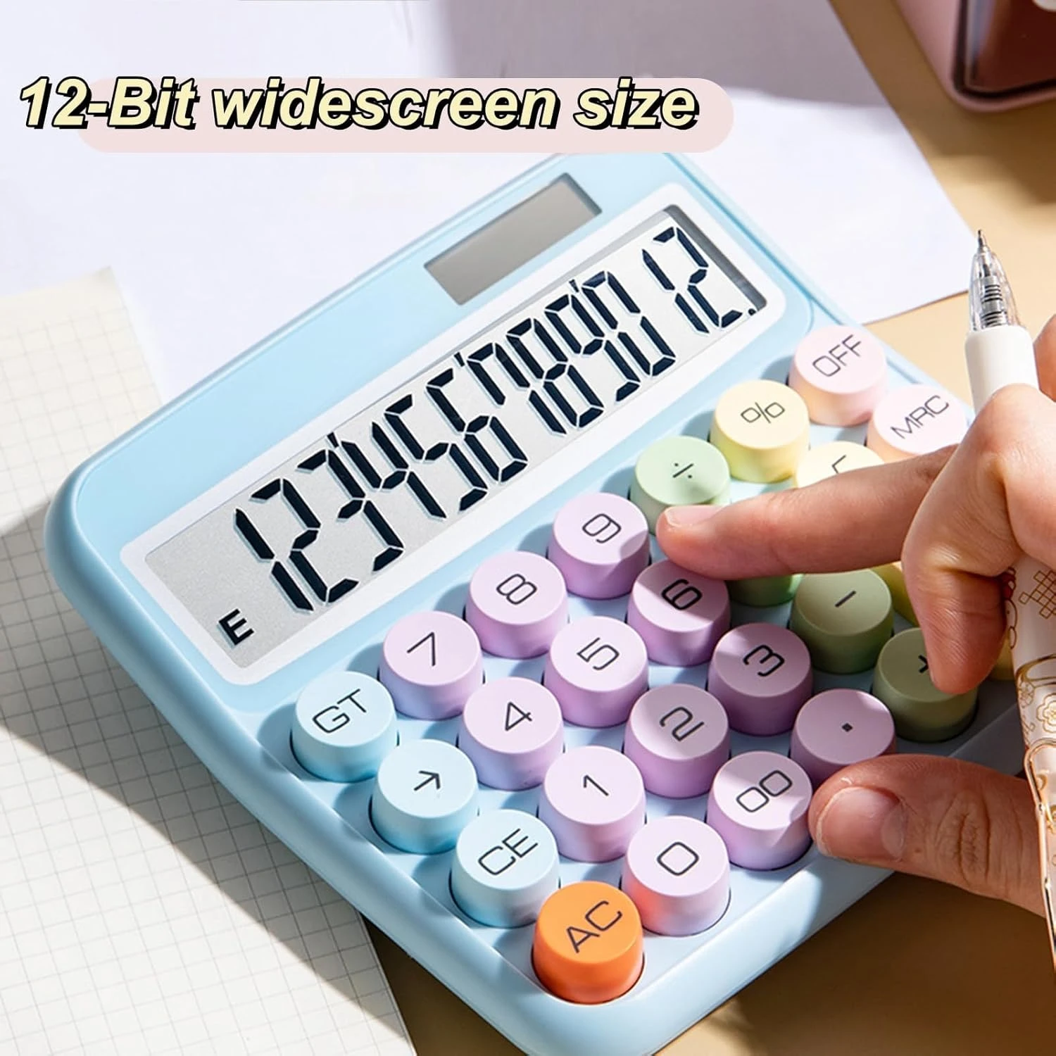 Typewriter Calculator, Big Button Calculator for Daily and  Office, 12 Digit Display Vintage Style Cute Calculator Solar Battery