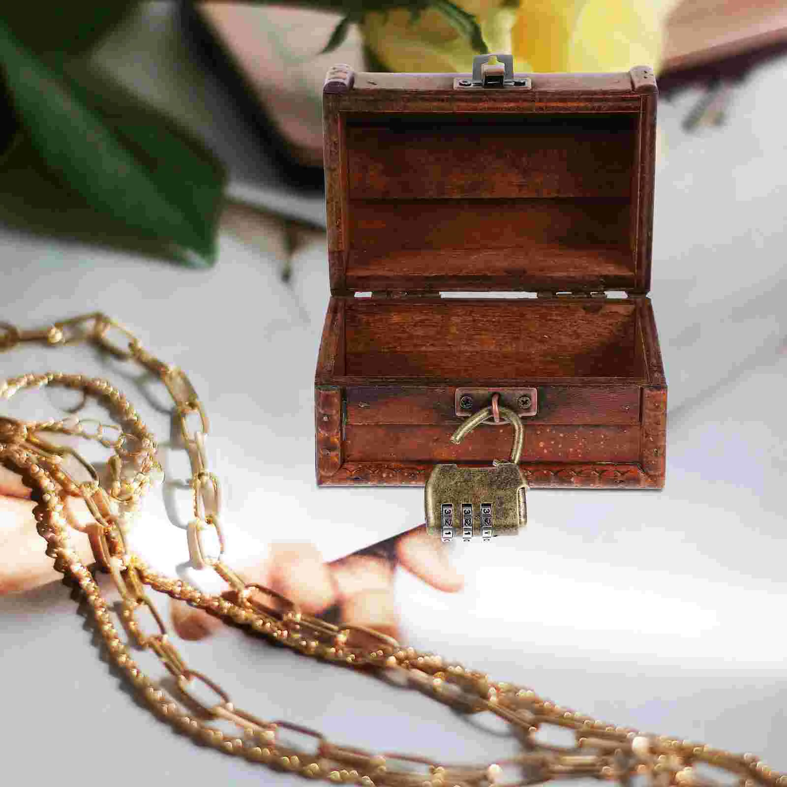 Ring Vintage Storage Wooden Box Jewelry Boxes Keepsake Treasure Chest Alloy Cases for