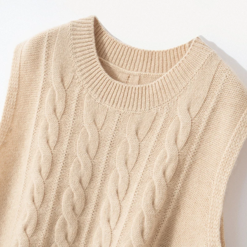 2025 primavera otoño nuevo chaleco de mujer 100% Jersey de punto de Cachemira chaleco cuello redondo sin mangas suéter femenino chaleco cálido de gran tamaño