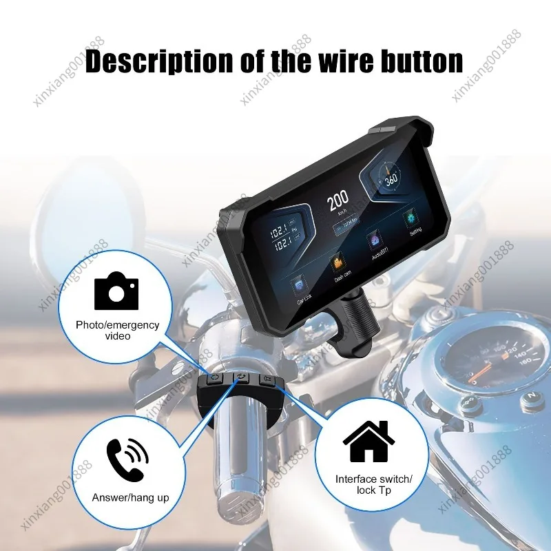 For 6.25 Inch Motorcycle Display 4K Dual Dash Cam Wireless CarPlay GPS Navigation Integrated Device