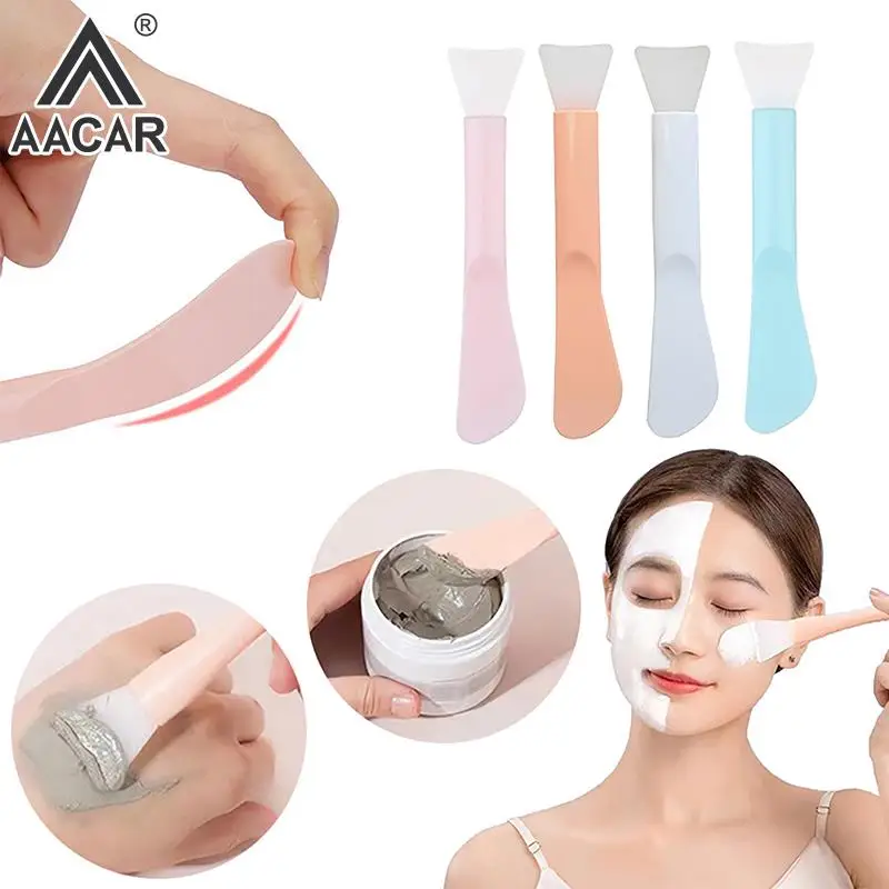 Double Head Silicone Facial Mask Brush Soft Head With Scraper Integrated Dual-Use Mud Film Stirring Stick DIY Film Beauty Tool