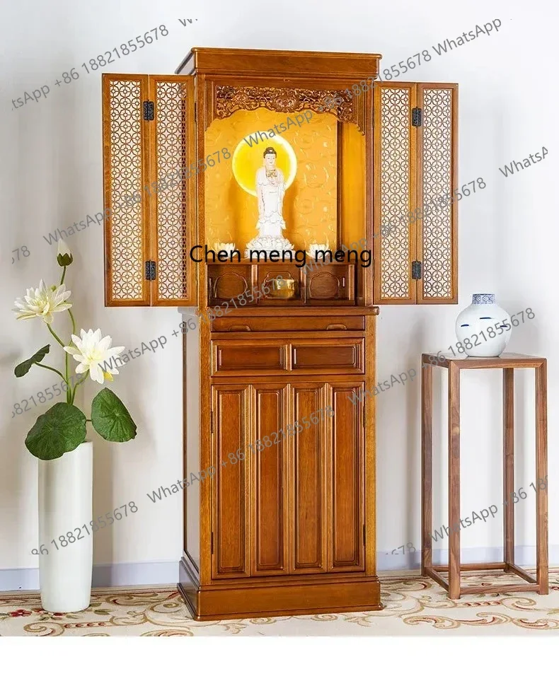 Modern Buddha Shrine with Door Altar Household Shrine Clothes Closet Altar Buddha Cabinet Simple Solid Wood