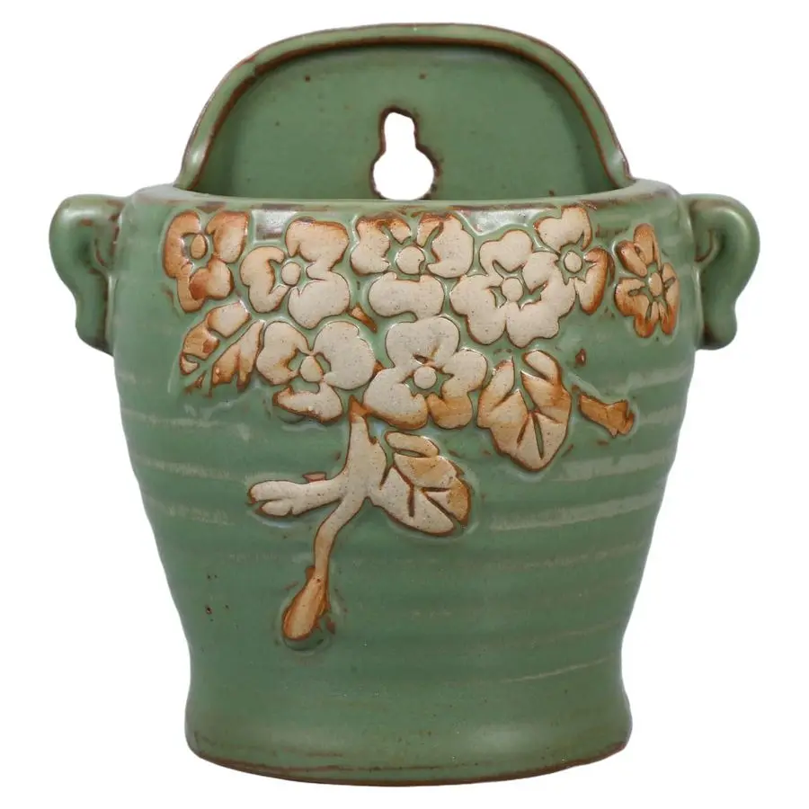 

Винтажное керамическое настенное кашпо 8 дюймов, зеленое, в стиле ретро, для декора фермерского дома, подвесное кашпо для суккулентов, для использования в помещении и на улице, H