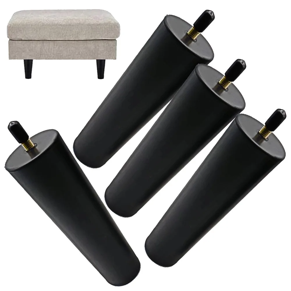 Black Plastic Furniture Legs - Round Tapered Sofa/Couch/Chair Legs Replacement Feet DIY Projects, Coffee Tables, Dressers, Beds