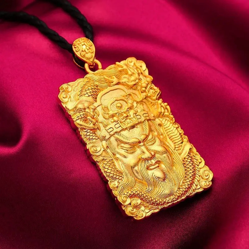 Color Copper 24K Gold Plated Pendant Men's Necklace Embossed GuanGong Charms Temperament Domineering New Style Does Not Fade