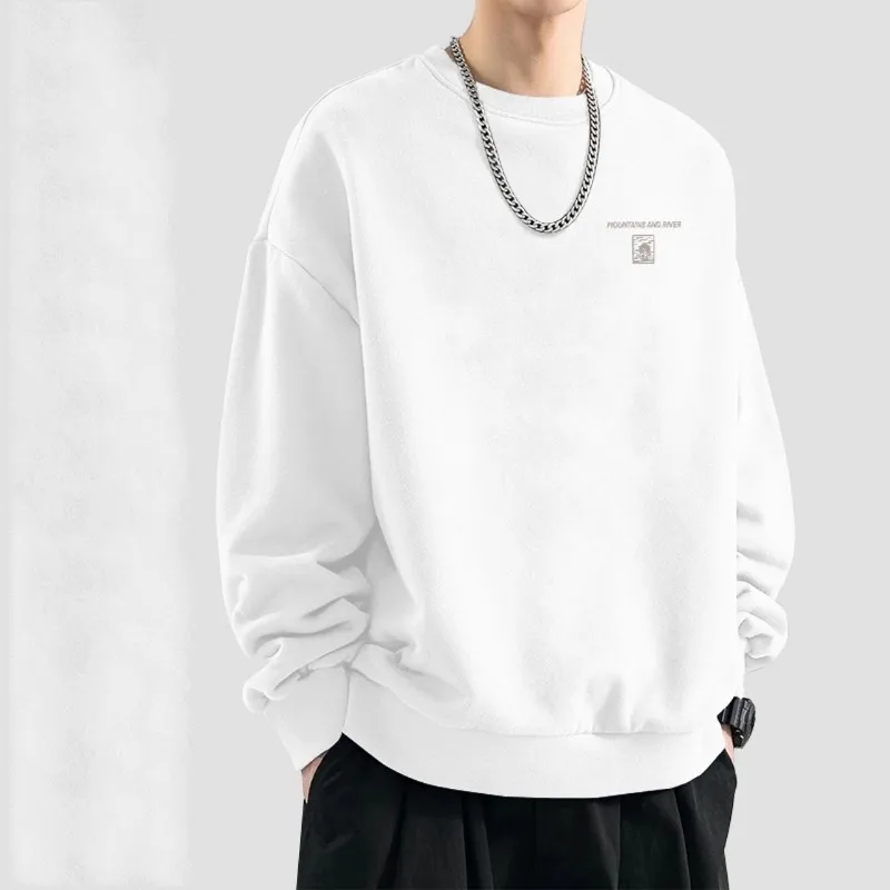 جولة الرقبة البلوز الرجال في الخريف الشتاء زائد المخملية طويلة الأكمام الرجال سترة الأمريكية الأمريكية الرجعية طويلة الأكمام تي شيرت