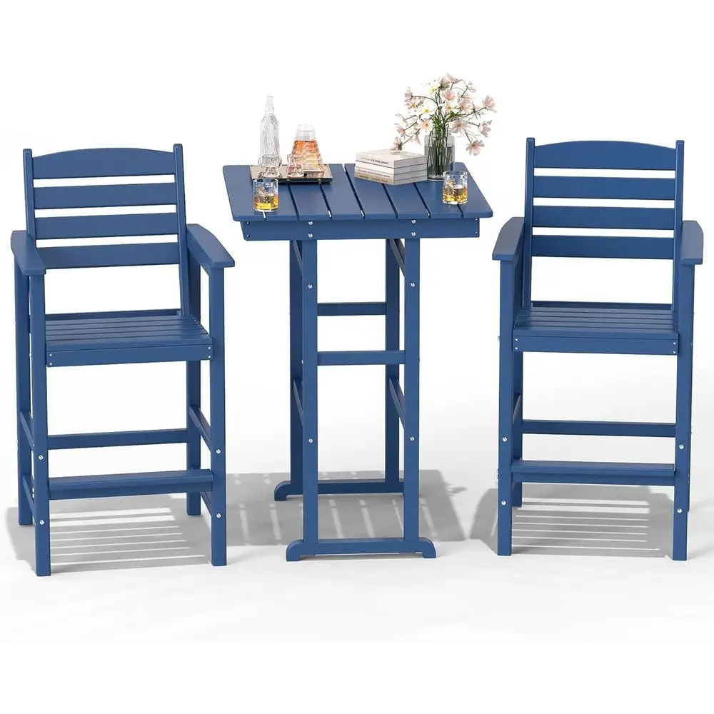 

Набор уличной мебели для бара: стол и 3 стула, устойчивые к погодным условиям, из HDPE, темно-синий, для двора или зоны у бассейна