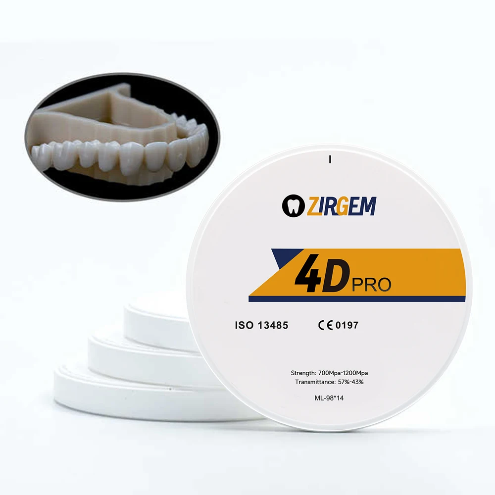Zirgem 4D pro كتل أسنان زركونيا متعددة الطبقات شفافة عالية 43%-57% قوة عالية 700-1200MPa لطحن الأسنان CAD/CAM #6